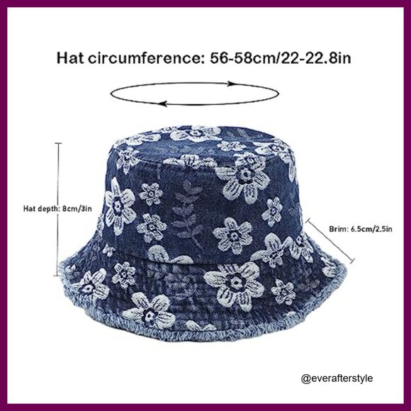 Vintage Cotton Denim Bucket Hat with Floral Embroidery and Pocket main image 4